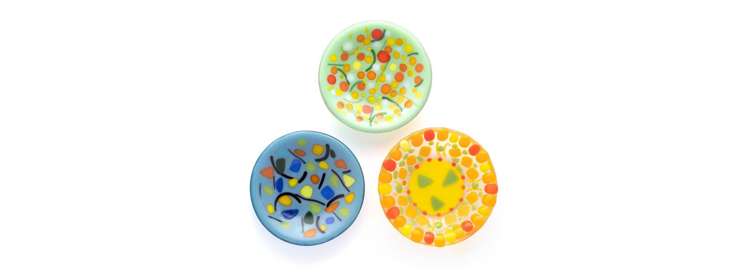 colorful fused glass dishes